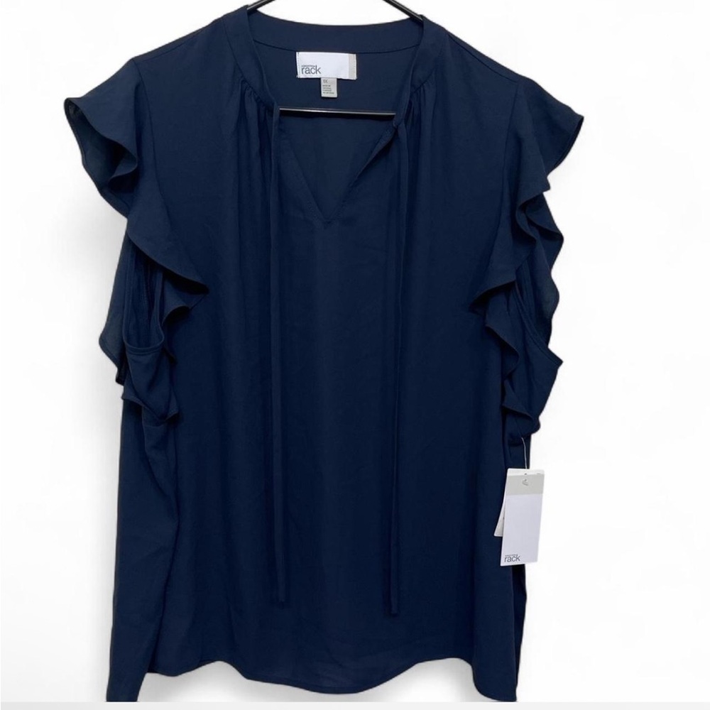 Nordstrom Navy Ruffle Sleeve Blouse